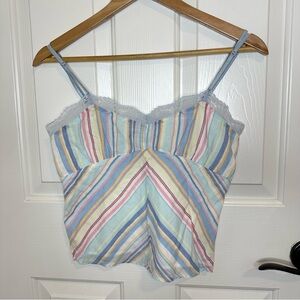 Y2K 23XY23 What Your Made Of Pastel Multicolor Striped Babydoll Cropped Cami S
